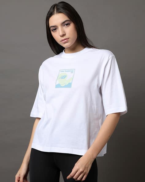 NEW BALANCE Women Relaxed Fit Crew-Neck T-Shirt with Logo Print