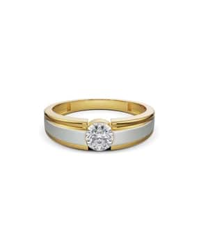 Men Yellow Gold Sparkling Solitaire Lab Grown Diamond-Studded Band Ring-image-33