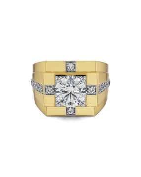 Men Yellow Gold Round Lab Grown Diamond-Studded Band Ring-image-43