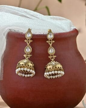 fida Women Stone-Studded Jhumkas with Pearl Drops-picture-21