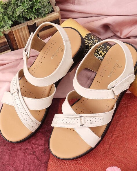 Women Strappy Flat Sandals with Sling-Back Velcro Fastening
