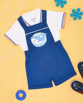pantaloons baby Boys Graphic Printed T-shirt And Dungaree Set-picture-21