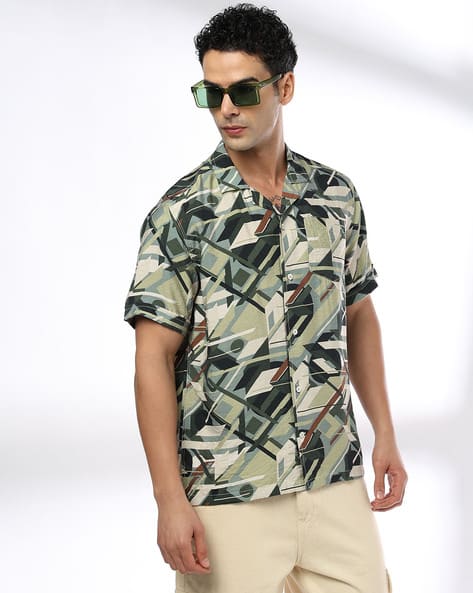 JOHN PLAYERS JEANS Men Printed Slim Fit Cotton Shirt with Patch Pocket