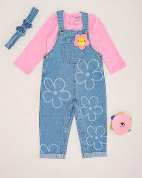 pantaloons baby Girls Floral Top And Dungaree Set-picture-23