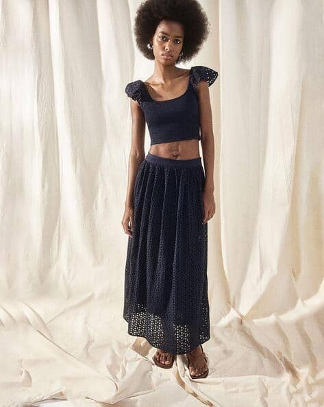 Women Broderie Anglaise Flared Skirt