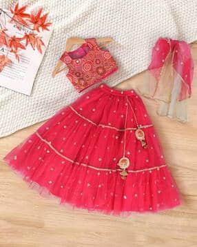 pspeaches Girls Embroidered 3-Piece Lehenga Choli & Dupatta Set-picture-20