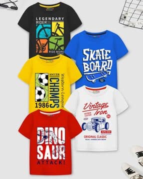 trampoline Pack of 5 Typographic Print Round-Neck T-Shirts-picture-50
