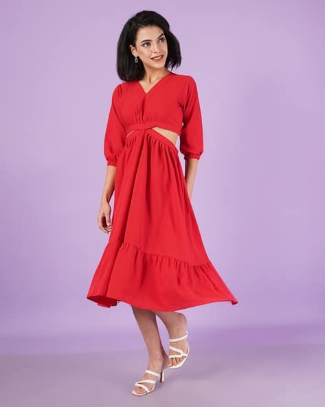 LookShine Women Rayon Midi A-line Dress