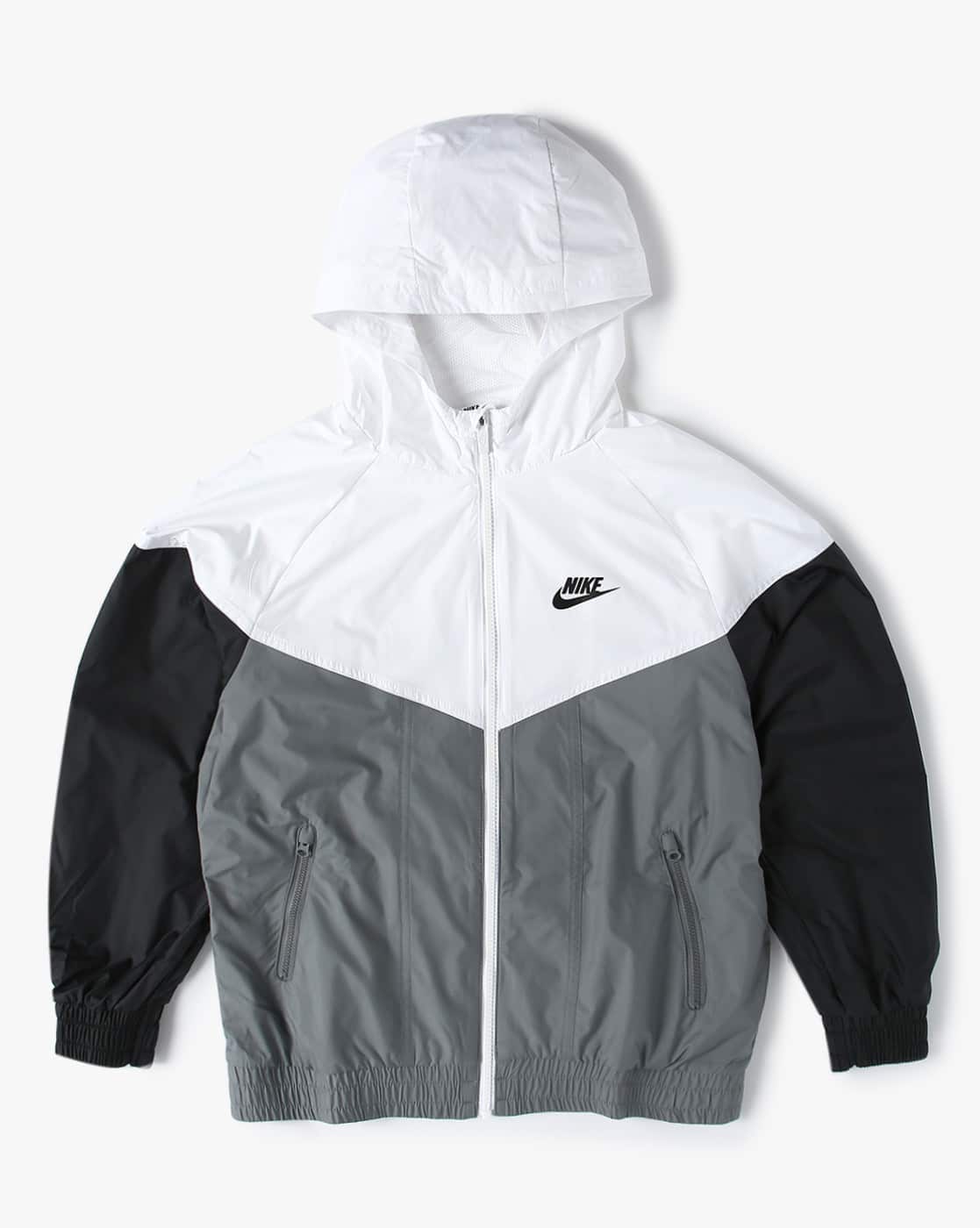 white and black nike wind breaker
