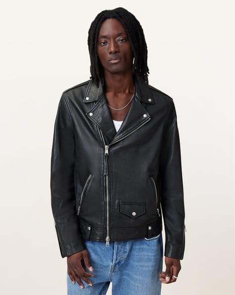 Buy ALL SAINTS Men Milo Leather Regular Fit Biker Jacket Black