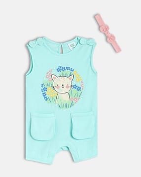 mini klub Girls Graphic Print Rompers & Hairband Set-picture-52
