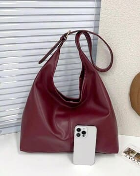 purplehunt Women Genuine Leather Hobo Bag with Buckle Strap-picture-36