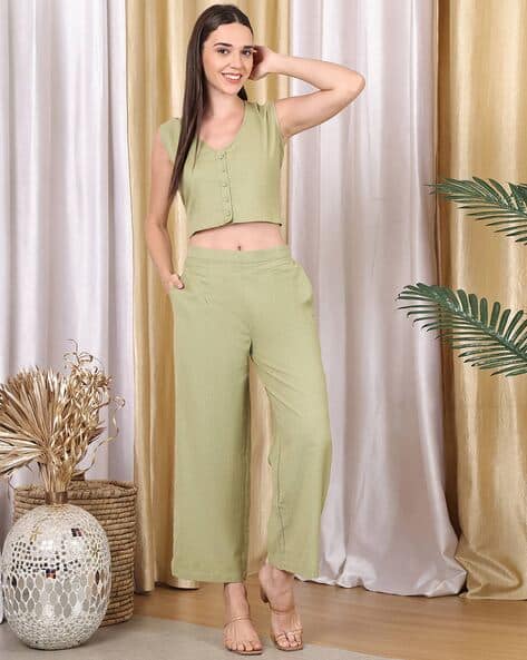 Women 2-Piece V-Neck Top Pants Set