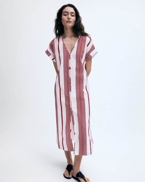 strapless open back dress Red and White Stripe Jersey Mini Dress main image 1
