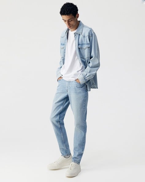 Men Lightly Washed Regular Fit Tapered Leg Jeans