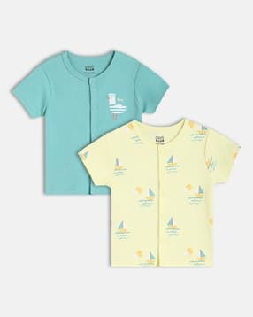 Infants Pack of 2 Printed Round-Neck Vests-image-8