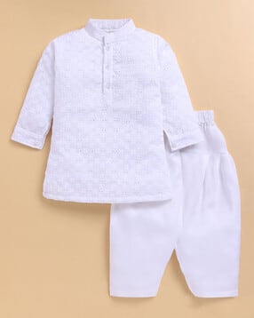 Boys Embroidered Kurta Pyjama Set-image-48