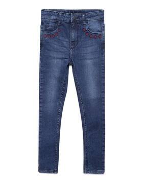 under fourteen only Girls Embroidered Straight Jeans with 4-Pocket Styling-picture-11