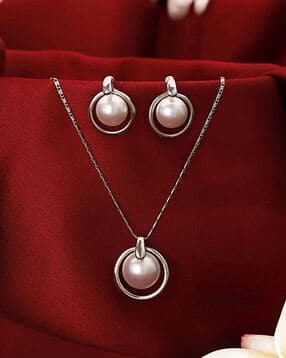 Women Link Chain Pearl Beaded Necklace & Earrings Set-image-12