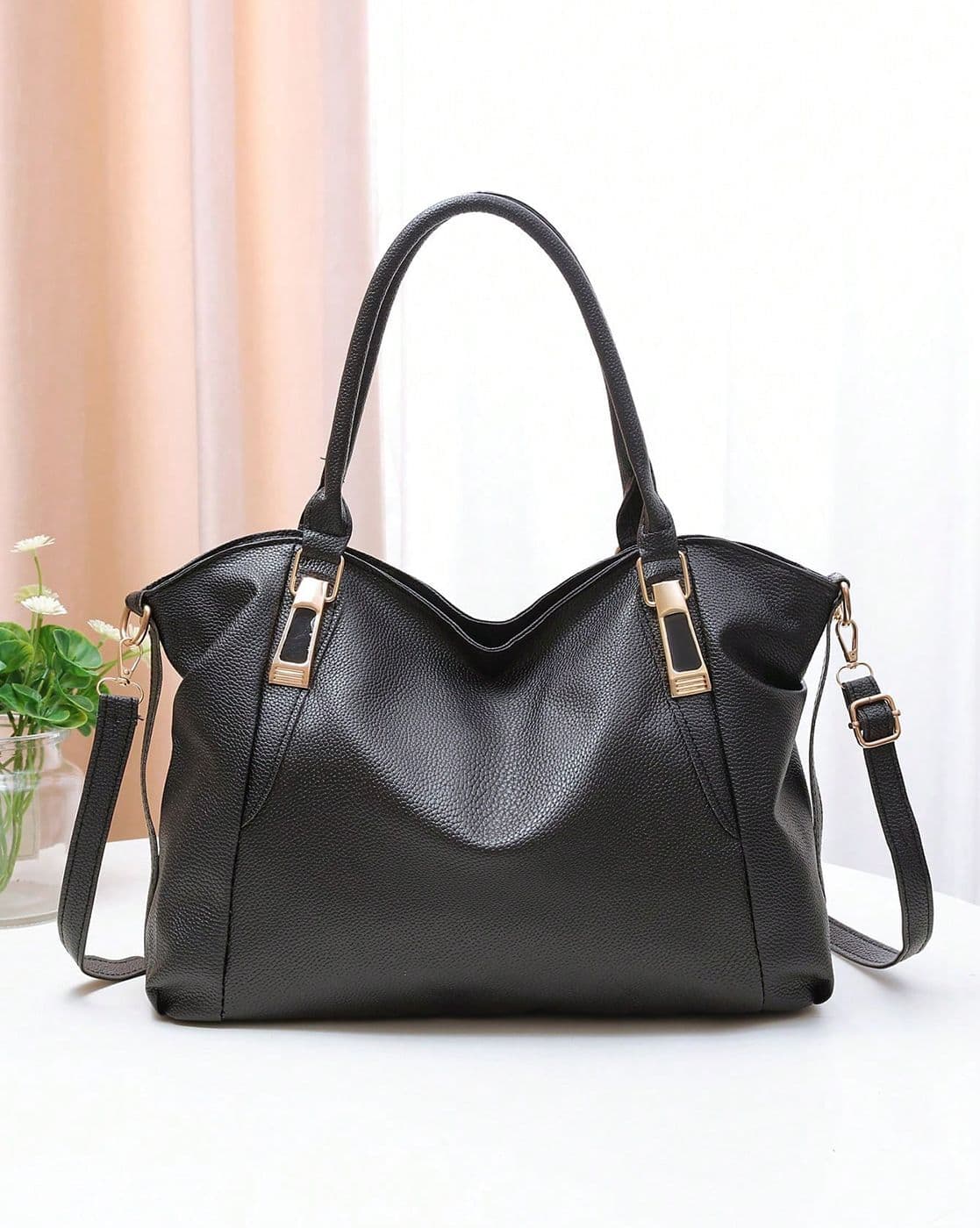Women Genuine Leather Shoulder Bag with Detachable Strap
