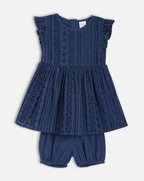 Girls Schiffli Embroidered Fit & Flare Dress & Bloomers Set-image-7