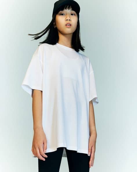 Girls Oversized Round-Neck Short-Sleeve Cotton Jersey T-Shirt