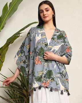 Women Hand Block Printed Cotton Tasseled Scarf-image-36