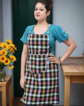 Checked Apron with Patch Pocket