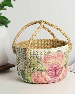 Printed Round-Shaped Fruit Basket with Dual Handle-image-31