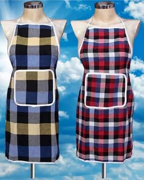 revexo Set of 2 Checked Aprons with Patch Pocket-picture-48