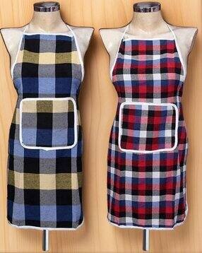 revexo Set of 2 Checked Aprons with Patch Pocket-picture-35