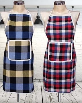 Set of 2 Checked Aprons with Patch Pocket-image-40