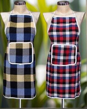 Set of 2 Checked Apron with Patch Pocket
