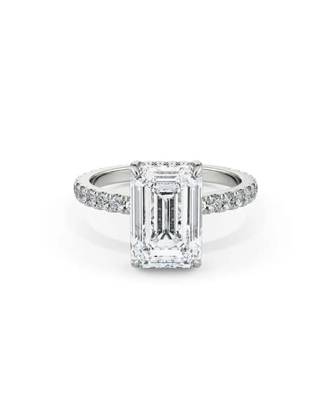 Emori Women White Gold Emerald Lab-Grown Diamond-Studded Ring
