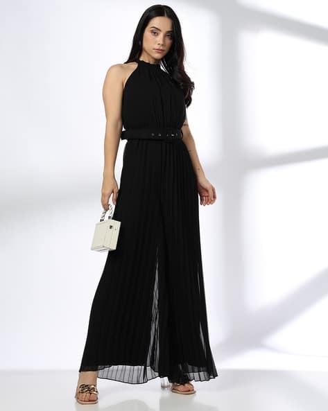 Women Pleated Jumpsuit with Belt
