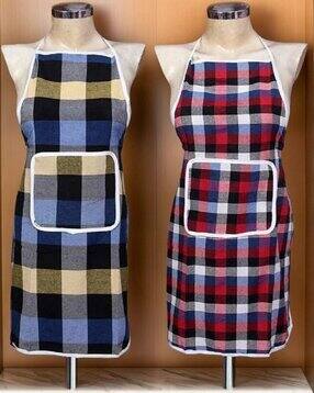 revexo Set of 2 Checked Aprons with Patch Pocket-picture-16