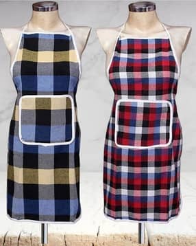 Set of 2 Checked Apron with Patch Pocket