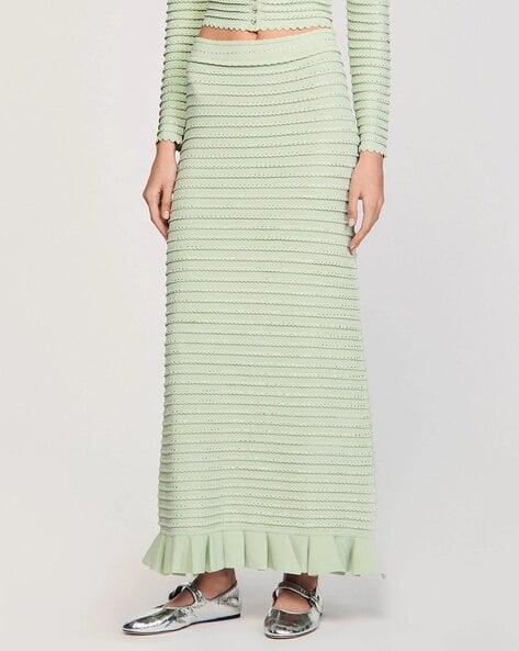 Buy Sandro Rhinestone Knit Maxi A-Line Skirt | Green Color