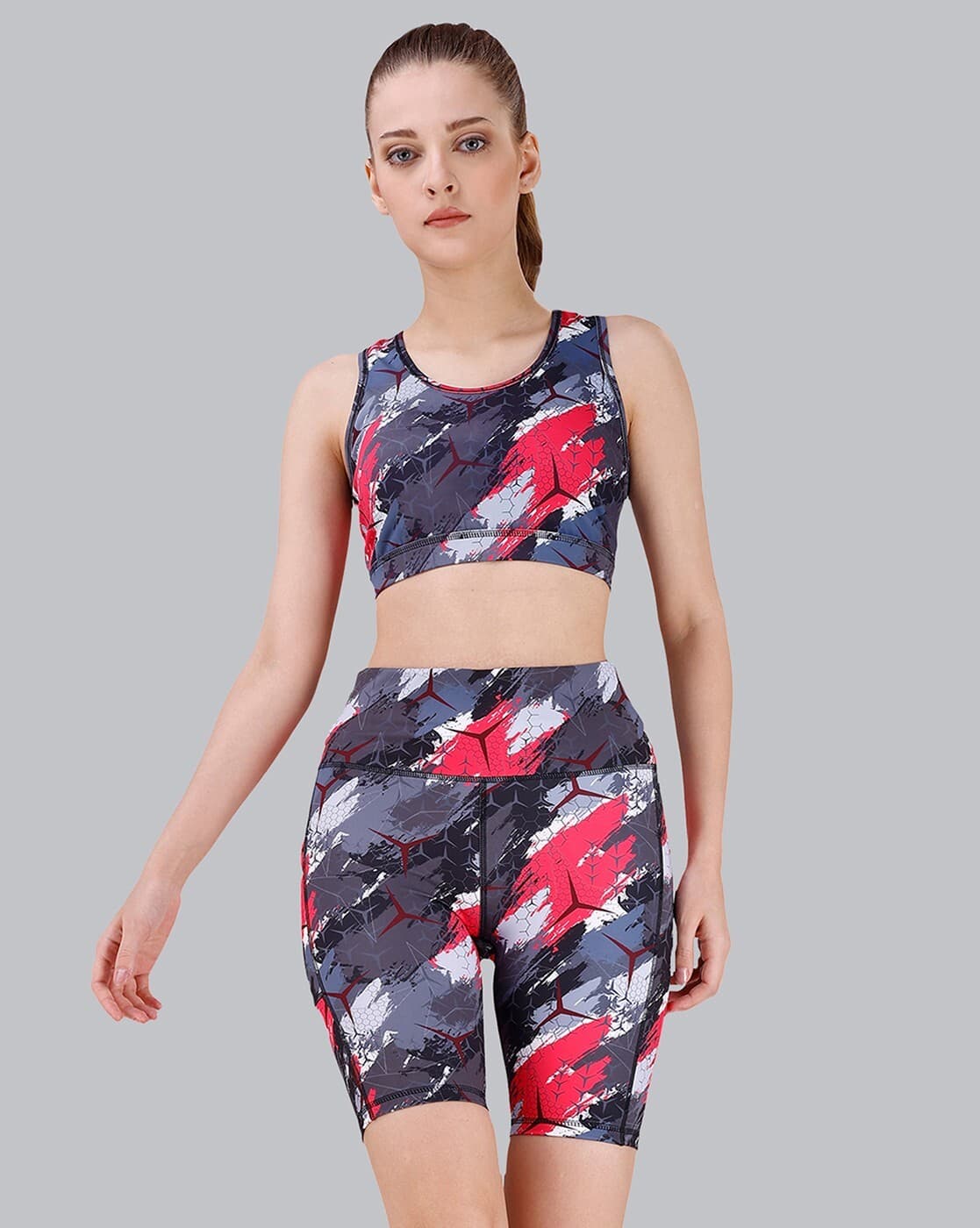 Printed Sports Bra Shorts Set