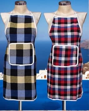 Set of 2 Checked Aprons with Patch Pocket