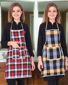 revexo Set of 2 Checked Aprons with Patch Pocket-picture-53