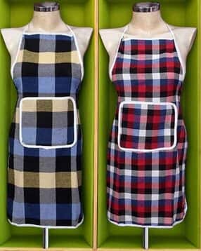 Set of 2 Checked Apron with Patch Pocket