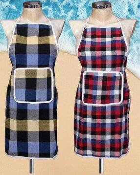 revexo Set of 2 Checked Aprons with Patch Pocket-picture-47