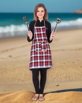 revexo Checked Apron with Patch Pocket-picture-36