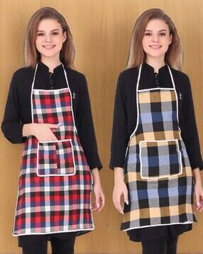 Set of 2 Checked Aprons with Patch Pocket-image-49