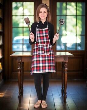 revexo Checked Apron with Patch Pocket-picture-20