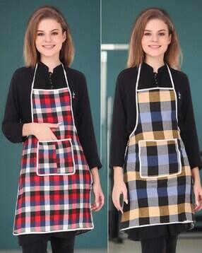 revexo Set of 2 Checked Aprons with Patch Pocket-picture-40