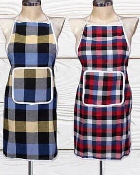 revexo Set of 2 Checked Aprons with Patch Pocket-picture-36