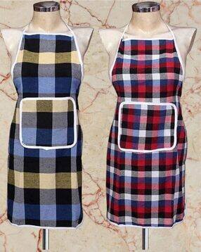 Set of 2 Checked Aprons with Patch Pocket