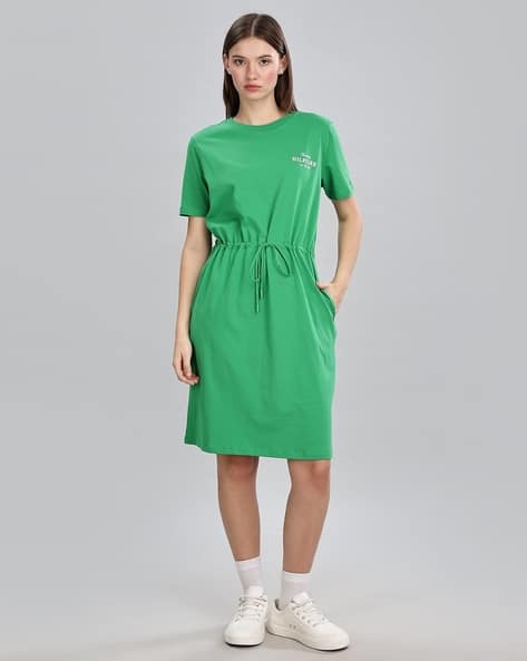 tommy hilfiger green shirt dress TOMMY HILFIGER Preppy Green T Shirt Dress Short Sleeve Stripe Accent main image 0